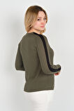 Sistas Kadın Uzun Kollu Bisiklet Yaka Logo Detaylı Bluz 4575 Haki