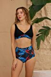 Bikini Altı Yüksek Bel Toparlayıcı Siyah Desenli