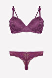 4430 Kadın Destekli Sütyen Külot Takım-mor