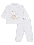Albimini Kız Ayı Tavşan Nakış Patikli 2Li Pijama Takım 1-6 Ay - Ekru