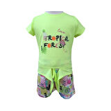 Kız Çocuğu İkili Takım Baskılı Belden Bağlamalı T-Shirt Çok Renkli Şort