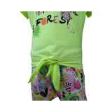 Kız Çocuğu İkili Takım Baskılı Belden Bağlamalı T-Shirt Çok Renkli Şort