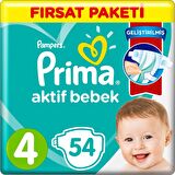 Prima Aktif Bebe 4 Numara Maxi 54'lü Bel Bantlı Bez