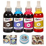 Goink Epson Uyumlu Gıda Mürekkep Seti (4x100 ml CMYK) – Özel Valfli Kapaklı, Sızdırmaz, Yüksek Kalit