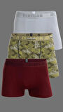 Erkek Çok Renkli 3'lü Likralı Pamuklu Boxer (BORDO GRİ TILSIM)