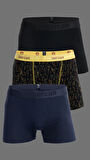 3'lü Erkek Çok Renkli Pamuklu Likralı Boxer (SİYAH LACİVERT TETRİS)