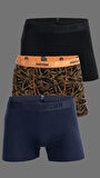 Erkek Çok Renkli 3'lü Likralı Pamuklu Boxer (SİYAH LACİVERT GEOMETRİK)