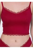 Kadın Dantel Detaylı Kırmızı Takım (Crop+Slip) Organic Pamuk