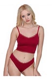 Kadın Dantel Detaylı Kırmızı Takım (Crop+Slip) Organic Pamuk