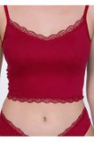 Kadın Dantel Detaylı Kırmızı Takım (Crop+Slip) Organic Pamuk