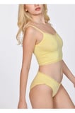 Kadın Dantel Detaylı Sarı Takım (Crop+Slip) Organic Pamuk