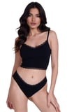 Kadın Dantel Detaylı Siyah Takım (Crop+Slip) Organic Pamuk