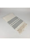 Stripe Peştemal %65 Pamuk %35 Bambu 95x180cm Ekru-siyah Banyo Havlusu, Plaj Havlusu