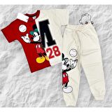 Mickey Mouse Baskılı Çift  Renkli Erkek Çocuk Kısa Kollu Takım