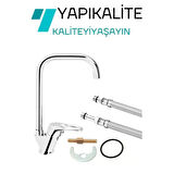 Armatürsan Krom Kare Delta Borulu Mutfak Eviye Bataryası Çift Girişlidir Sıcak Soğuk Garantili