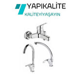Armatürsan Krom Mix 3'lü Banyo Batarya Seti Duş Mutfak Lavabo Bataryası