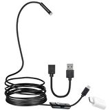 Powermaster 3in1 Micro Usb+Type C+Pc Işıklı 5Metre Yılan Kamera