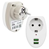 Powermaster 2xUsb Girişli Tekli Termal Priz 10A-2500W