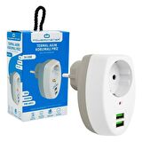 Powermaster 2xUsb Girişli Tekli Termal Priz 10A-2500W