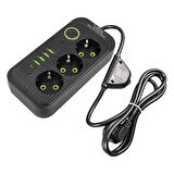 Vea VA-21565 4xUSB+Type-C 3'lü 1.5 Metre Akım Korumalı Priz Siyah