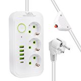 Vea VA-21566 4xUSB+Type-C 3'lü 1.5 Metre Akım Korumalı Priz Beyaz