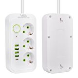 Vea VA-21566 4xUSB+Type-C 3'lü 1.5 Metre Akım Korumalı Priz Beyaz
