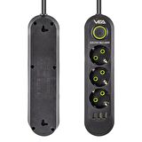 Vea VA-21557 3xUSB'li 3'lü 1.5 Metre Akım Korumalı Priz Siyah
