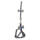 Köpek Göğüs Tasma Seti Ekose Desenli Papyonlu 1.5 cm*35-48 cm Mavi