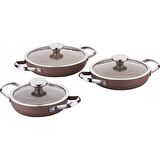 Korkmaz A2898 Browni 16 cm-18 cm-20 cm Granit Tencere Seti 3'lü