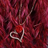 925 Ayar Gümüş Kalp ve Renkli Gül Kolye