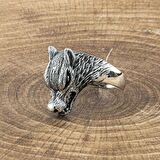 925 Ayar Gümüş Üç Boyutlu Kurt Başlı Taşsız Gümüş Erkek Yüzük