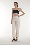 Ekru Beli Lastikli Saten Pantolon | 36