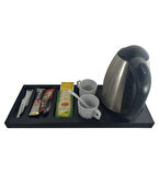 5 Adet Sunum İkram Tepsisi Otel Servis Karşılama  9 Bölmeli Plastik Çay Kahve Şeker Fincan Bölmeli Kettle Ketil Altlığı 44x24 cm