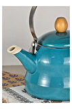 Vintage Ahşap Saplı Emaye Demlik Kettle 2,5Lt Turkuaz KR322-C