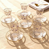 GÜRAL PORSELEN Güral Cam 12 Parça 6 Kişilik Çay Takımı Mor Çiçek