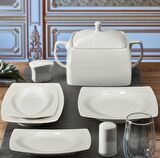Caroline 6109 62 Parça 12 Kişilik Modern Kare Bone Porselen Yemek Takımı