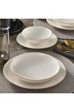 Atina 24 Parça 6 Kişilik Modern Yuvarlak Bone Porselen Yemek Takımı