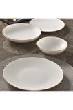 Atina 24 Parça 6 Kişilik Modern Yuvarlak Bone Porselen Yemek Takımı