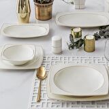 Caroline 5113 85 Parça 12 Kişilik Modern Kare Bone Porselen Yemek Takımı