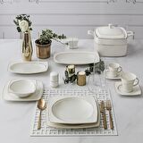 Caroline 5113 85 Parça 12 Kişilik Modern Kare Bone Porselen Yemek Takımı