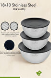 Essenso 9 Parça Paslanmaz Çelik Karıştırma Kabı Seti – 16/20/24 cm, Rendeli, 304 18/10 Çelik