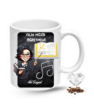 Müzik Öğretmeni Kadın Öğretmenler Günü Hediyesi İsimli Baskılı Porselen Kupa Bardak