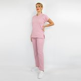 Unisex Açık Pudra Esnek Likralı Doktor Hemşire Alt Üst Takım