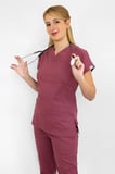 Unisex Gül Kurusu Esnek  Likralı Doktor hemşire Scrubs Alt üst Takım 