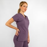 Unisex Leylak Esnek   Likralı Doktor Hemşire Scrubs Alt Üst Takım