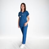 Unisex Petrol Mavi Esnek  LikralıDoktor Hemşire Scrubs  Alt Üst Takım