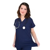 Unisex Lacivert Likralı Doktor Hemşire Hastane Cerrahi Tek Üst Forma