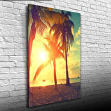 Kumsalda  Palmiyeler  & Günbatımı Kanvas Tablo 50 x 70