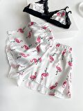 Flamingo Baskılı Şortlu Takım