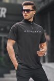 Erkek Fermuar Yaka Pamuklu T-Shirt 5858 Siyah